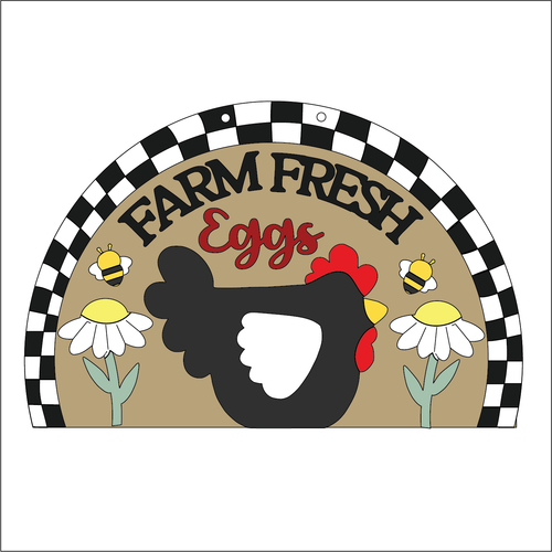 NO720 - MDF Large Farm Fresh Eggs Half Circle Hanging Plaque - Olifantjie - Wooden - MDF - Lasercut - Blank - Craft - Kit - Mixed Media - UK