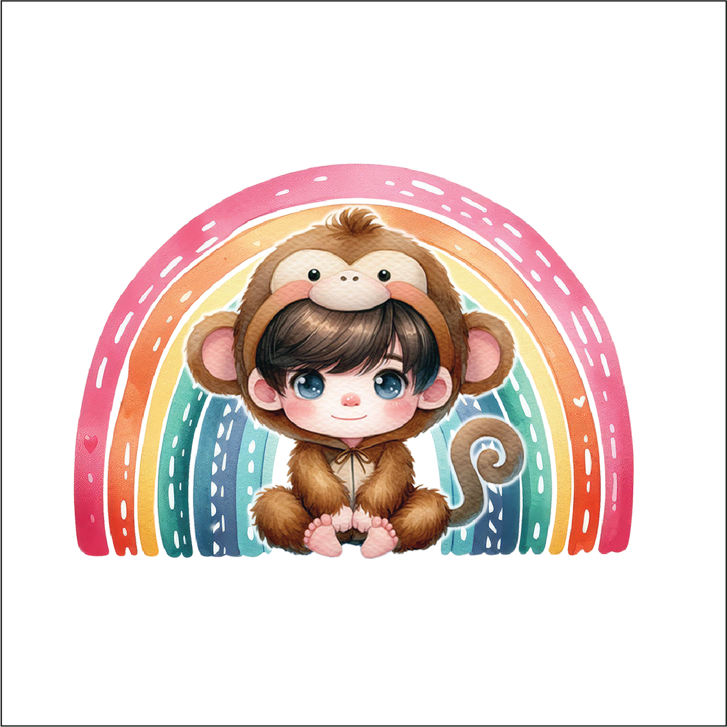 UV041 - UVDTF - Decal only Dress up rainbow child monkey 1 - Olifantjie - Wooden - MDF - Lasercut - Blank - Craft - Kit - Mixed Media - UK