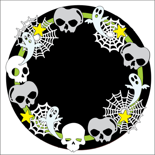 OL5363 - Large Round Halloween Wreath Style 2 Plaque - optional hanging - Olifantjie - Wooden - MDF - Lasercut - Blank - Craft - Kit - Mixed Media - UK