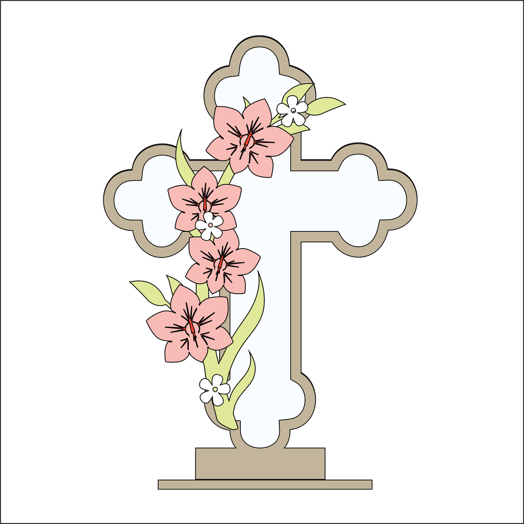 OL4914 - MDF and Acrylic Cross - Orchid - Freestanding or Hanging/no holes - Acrylic white, or clear or MDF Cross - - Olifantjie - Wooden - MDF - Lasercut - Blank - Craft - Kit - Mixed Media - UK