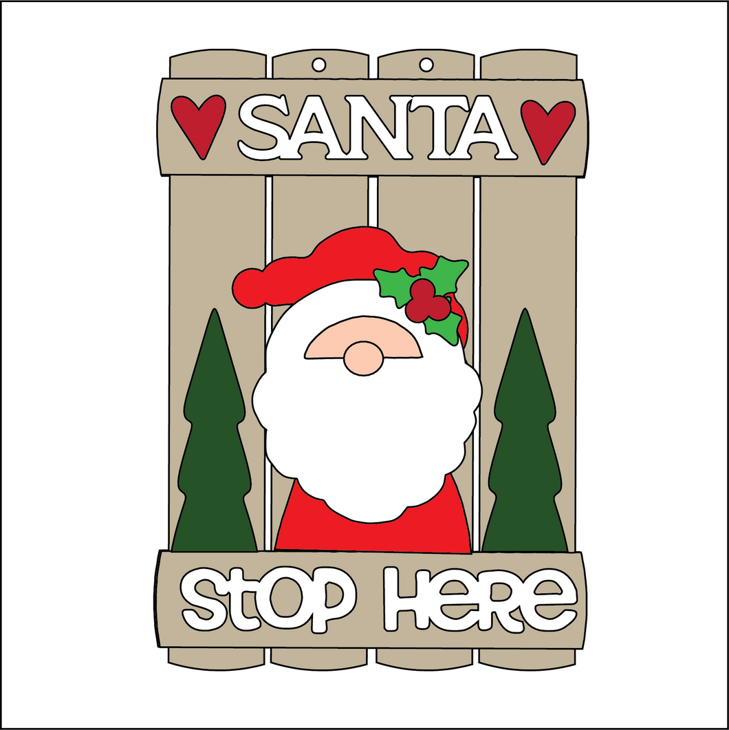 NO168 - MDF 2 Sizes  Christmas  Santa Stop Here Sign Hanging Bauble Style 2 - Olifantjie - Wooden - MDF - Lasercut - Blank - Craft - Kit - Mixed Media - UK