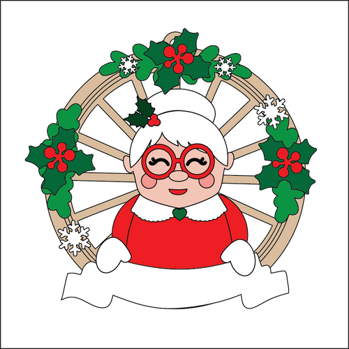 OL5442 - MDF Christmas Themed Cartwheel Hanging Bauble - Mrs Claus - Olifantjie - Wooden - MDF - Lasercut - Blank - Craft - Kit - Mixed Media - UK