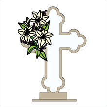 OL4635 - MDF and Acrylic Cross - Freestanding or Hanging/no holes - Acrylic white, or clear or MDF Cross - Doodle Lillies - Olifantjie - Wooden - MDF - Lasercut - Blank - Craft - Kit - Mixed Media - UK