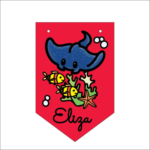 FG047 - MDF Themed Personalised Pennant Flag - MDF Doodle Cute Sea - Manta Stingray - Olifantjie - Wooden - MDF - Lasercut - Blank - Craft - Kit - Mixed Media - UK