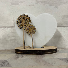 OL4999 - Freestanding mini heart with Dandelions  - Mdf, white acrylic or clear acrylic heart choices - Olifantjie - Wooden - MDF - Lasercut - Blank - Craft - Kit - Mixed Media - UK