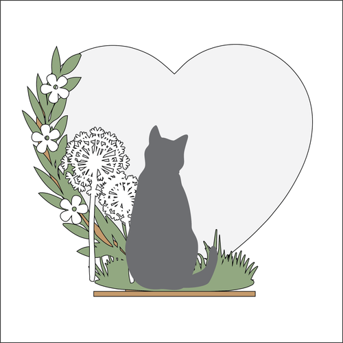 OL4912 - MDF Single Cat and Dandelion - Freestanding or Hanging/no holes - Acrylic white, or clear or MDF Heart - Olifantjie - Wooden - MDF - Lasercut - Blank - Craft - Kit - Mixed Media - UK