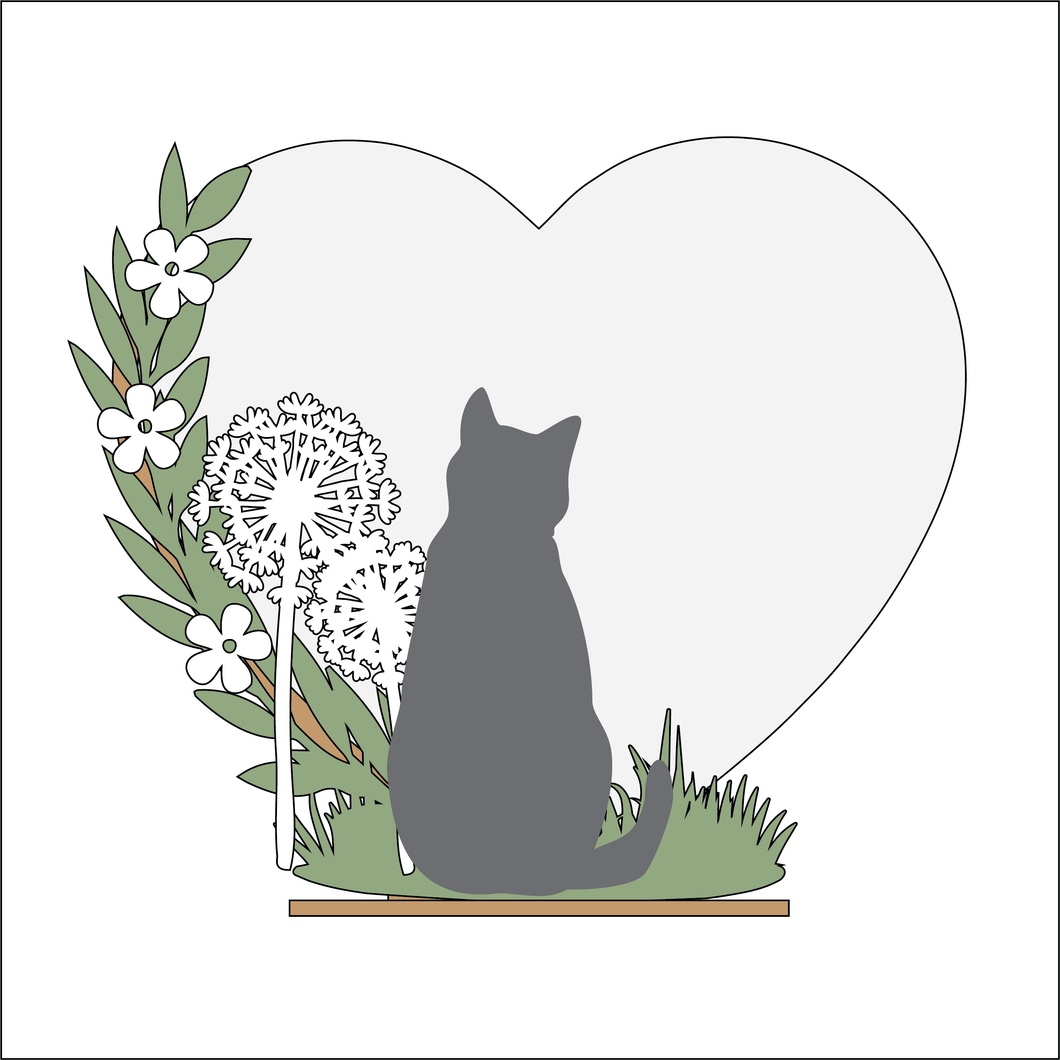 OL4912 - MDF Single Cat and Dandelion - Freestanding or Hanging/no holes - Acrylic white, or clear or MDF Heart - Olifantjie - Wooden - MDF - Lasercut - Blank - Craft - Kit - Mixed Media - UK