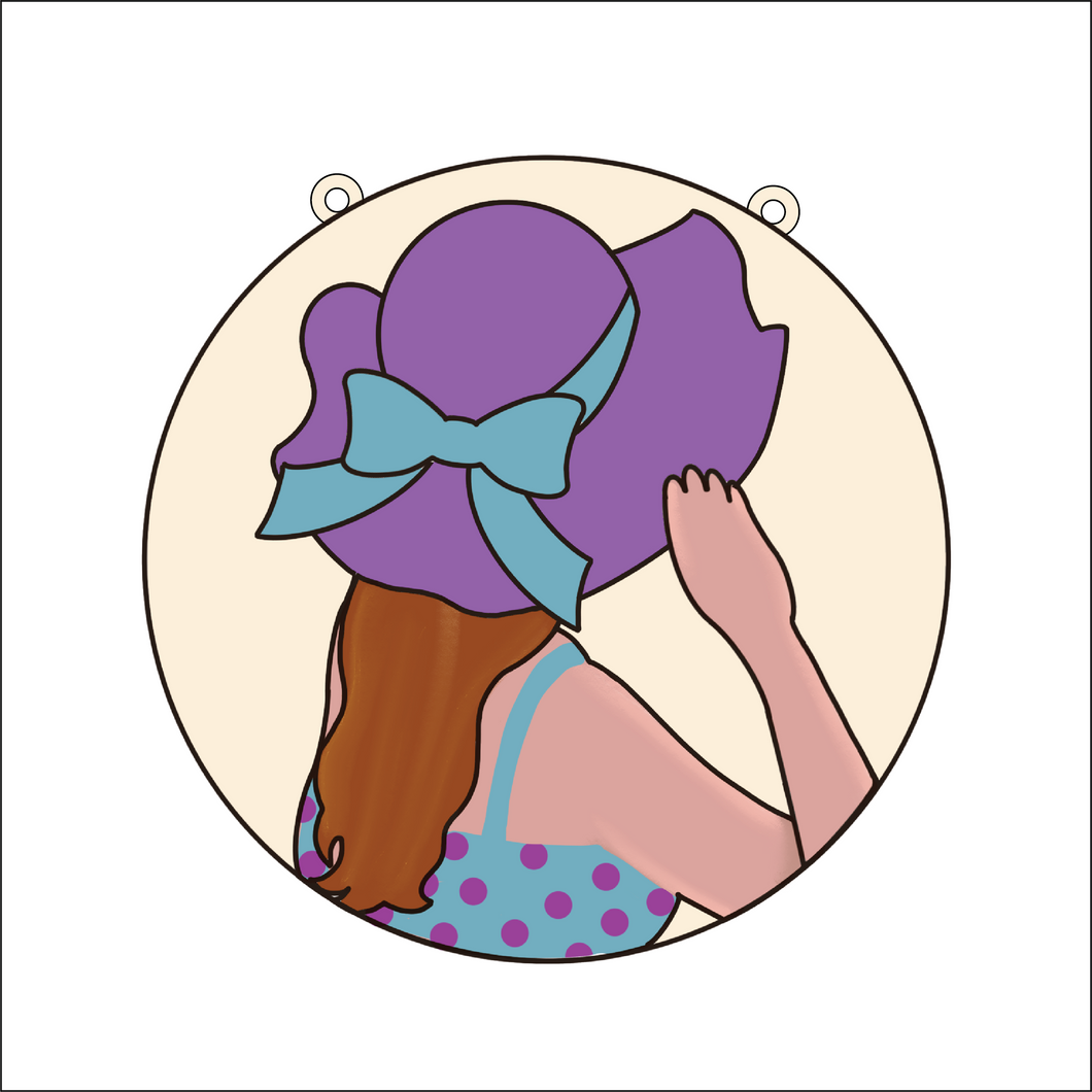 OL5172 - MDF Round Layered Summer Girl Plaque - Style 1 Bow Hat - Olifantjie - Wooden - MDF - Lasercut - Blank - Craft - Kit - Mixed Media - UK