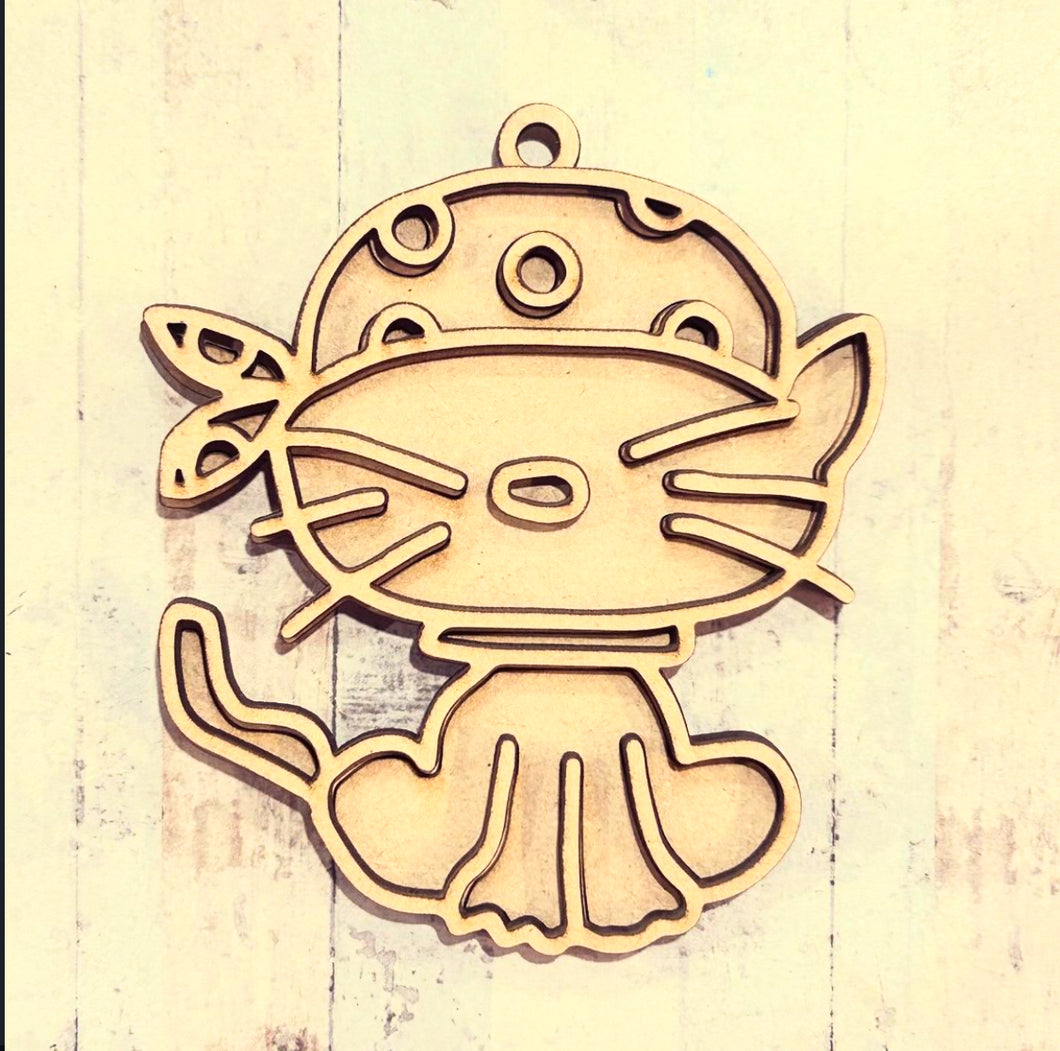 NO416 - MDF Doodle Pirate theme Hanging - Cat Pirate - With or Without Banner - Olifantjie - Wooden - MDF - Lasercut - Blank - Craft - Kit - Mixed Media - UK