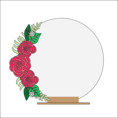 OL4334 - MDF Floral Circle - Freestanding or Hanging/no holes - Acrylic white, or clear or MDF Circle - Rose - Olifantjie - Wooden - MDF - Lasercut - Blank - Craft - Kit - Mixed Media - UK