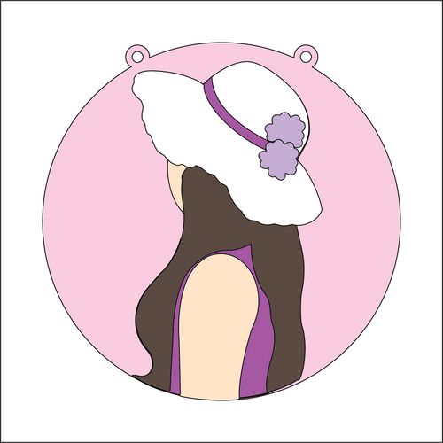 OL5173 - MDF Round Layered Summer Girl Plaque - Style 2 Flower Hat - Olifantjie - Wooden - MDF - Lasercut - Blank - Craft - Kit - Mixed Media - UK