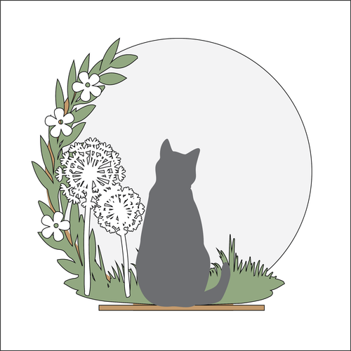 OL4905 - MDF Single Cat & Dandelion Themed Circle - Freestanding or Hanging/no holes - Acrylic white, or clear or MDF Circle - Olifantjie - Wooden - MDF - Lasercut - Blank - Craft - Kit - Mixed Media - UK