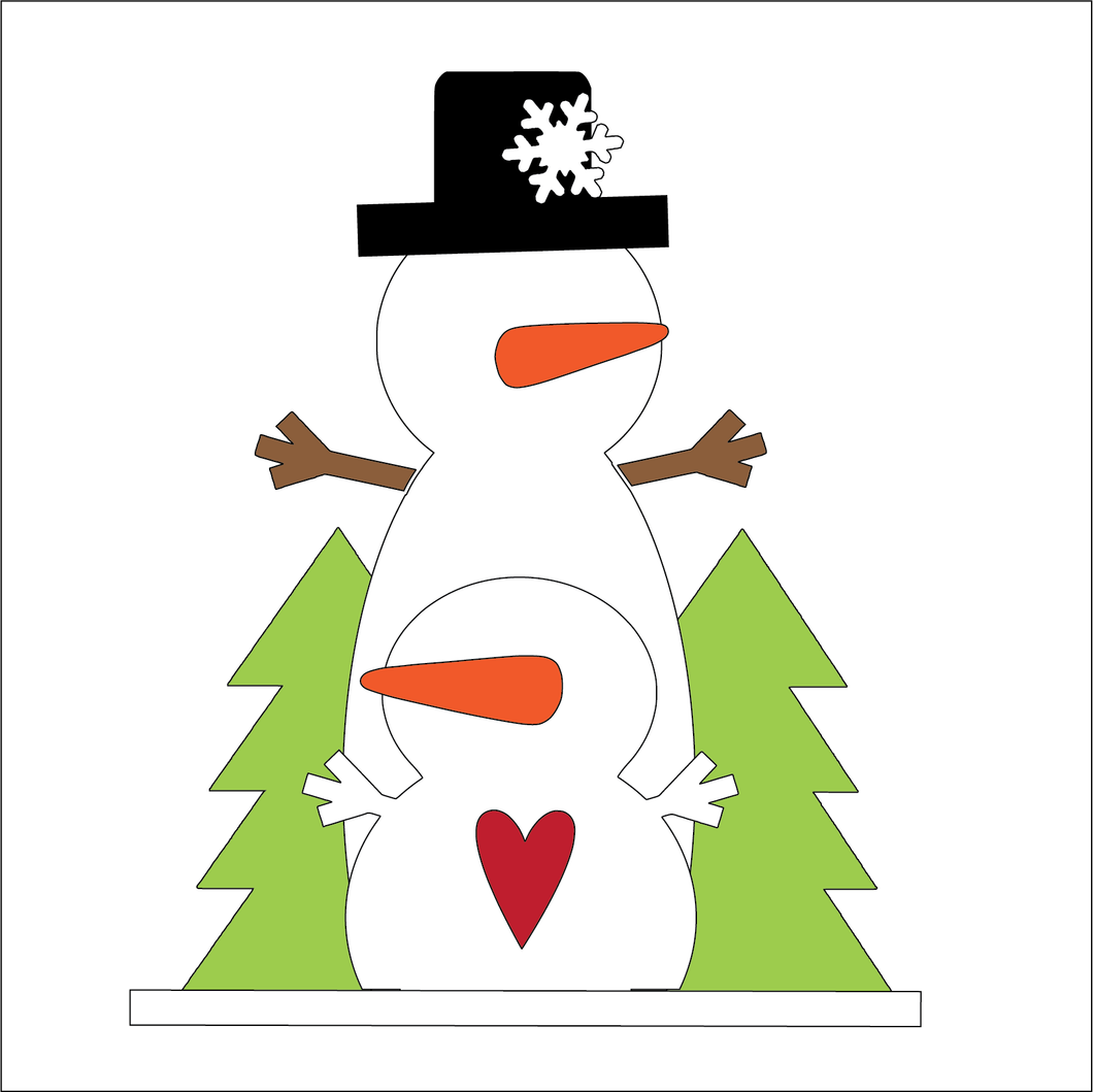 NO260 - MDF 2 Sizes Large Freestanding Snowman Pair Scene - Olifantjie - Wooden - MDF - Lasercut - Blank - Craft - Kit - Mixed Media - UK