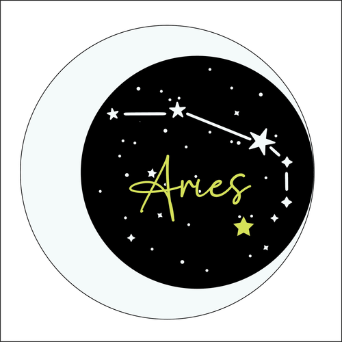 OL4891 - MDF Zodiac Themed Circle - Optional Hanging  - Acrylic white, or clear or MDF Circle and name glitter acrylic star - Olifantjie - Wooden - MDF - Lasercut - Blank - Craft - Kit - Mixed Media - UK