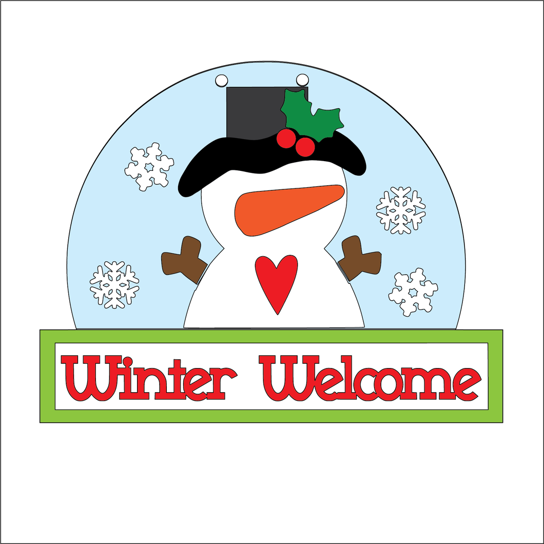 NO261 - MDF Winter Christmas Snowman 'Winter Welcome'  Hanging Sign Large - Olifantjie - Wooden - MDF - Lasercut - Blank - Craft - Kit - Mixed Media - UK