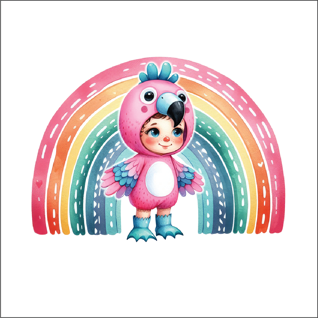 UV071 - UVDTF - Decal only Dress up child flamingo rainbow - Olifantjie - Wooden - MDF - Lasercut - Blank - Craft - Kit - Mixed Media - UK