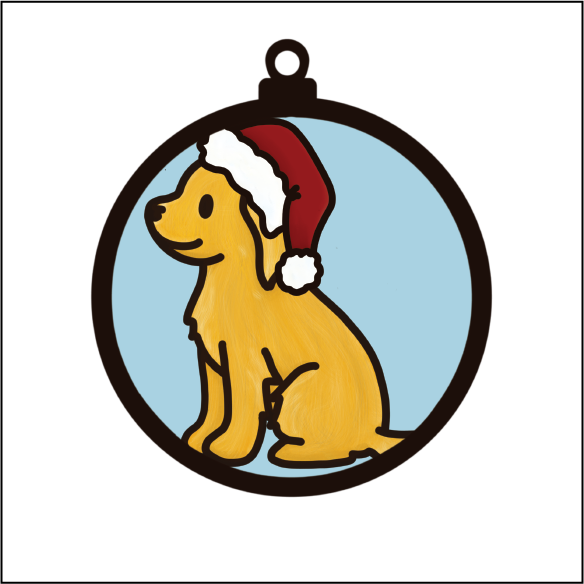 OL5494 - MDF Round Hanging - Doodle Christmas Bauble - Dog 8 - Olifantjie - Wooden - MDF - Lasercut - Blank - Craft - Kit - Mixed Media - UK