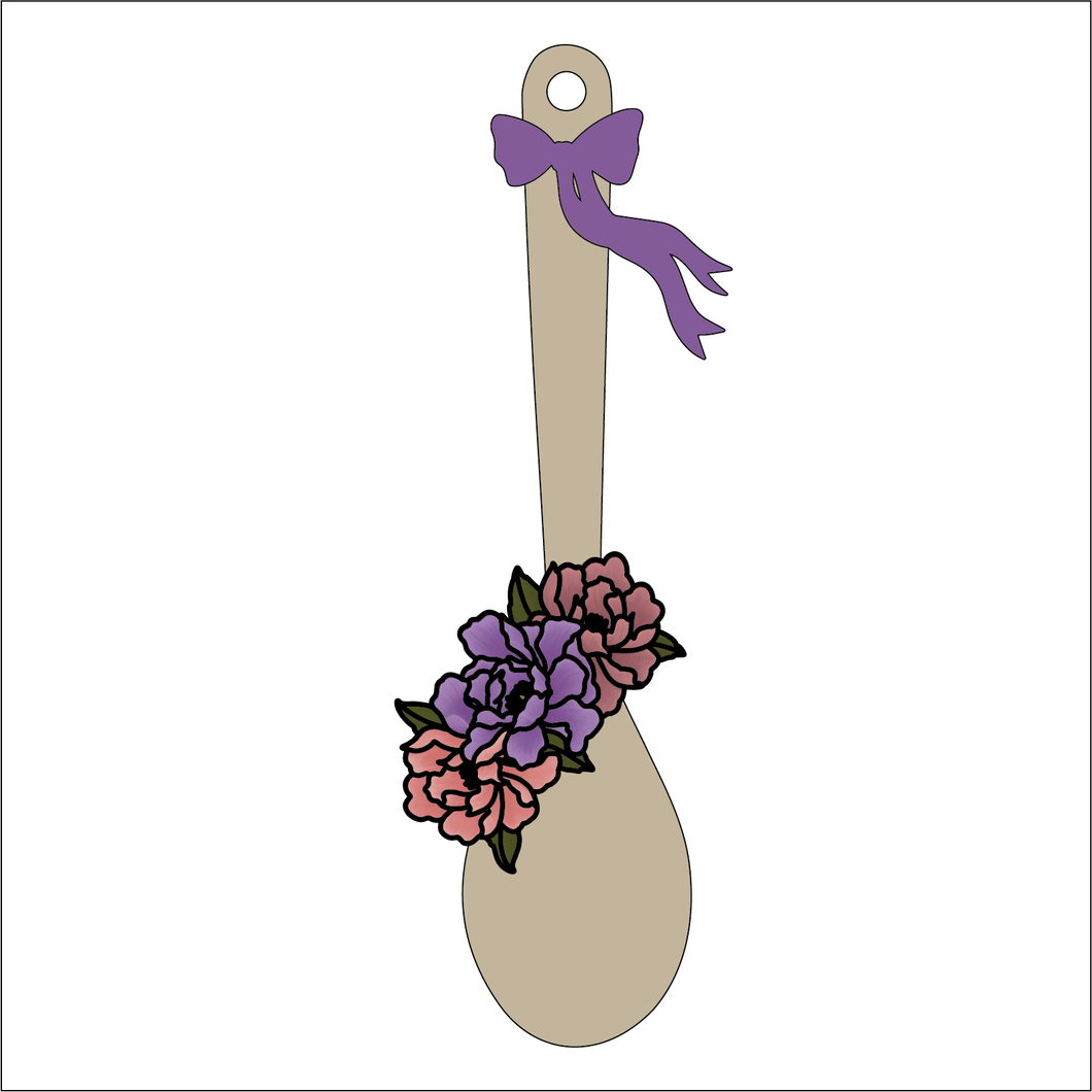 OL5573 - MDF Floral Wooden Spoon Hanging - Style 2 - Olifantjie - Wooden - MDF - Lasercut - Blank - Craft - Kit - Mixed Media - UK