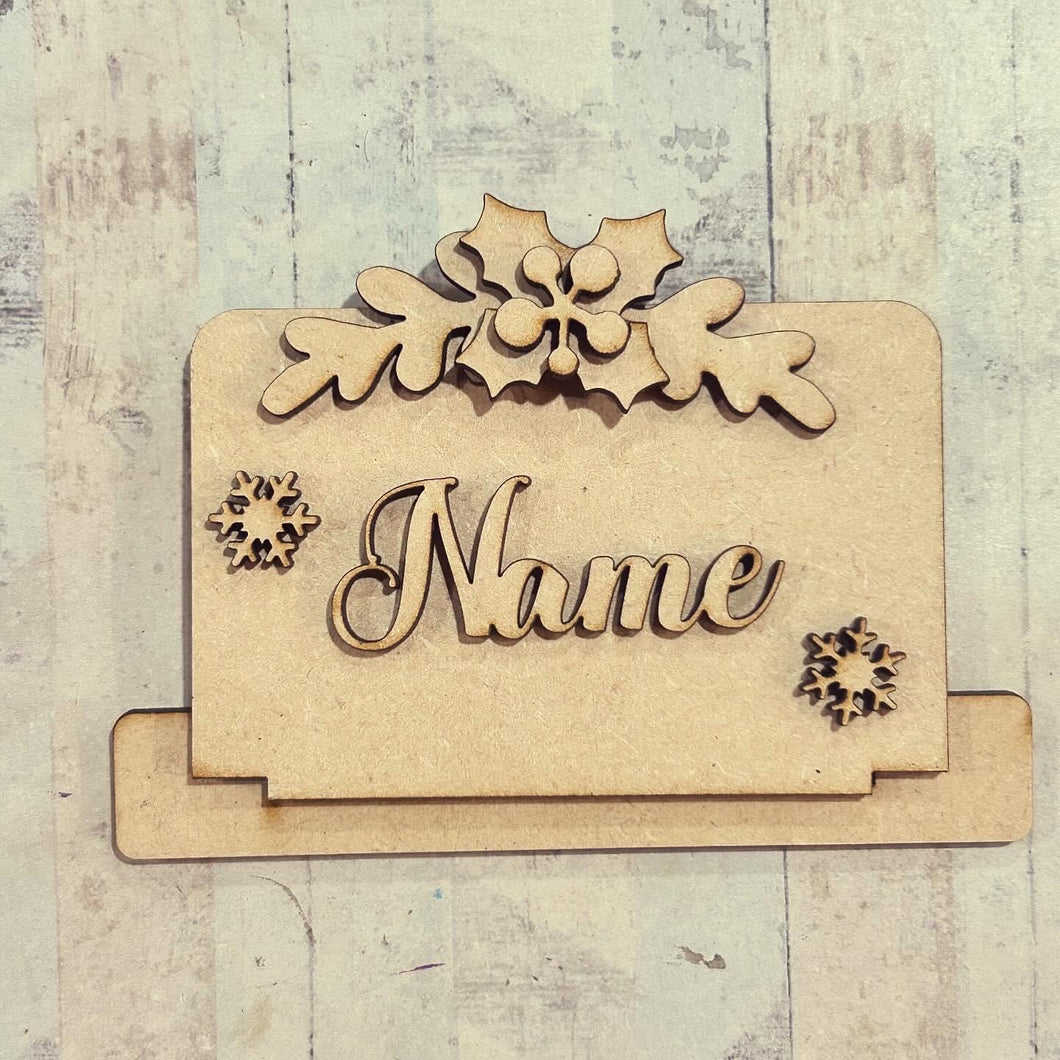 OL5508 - MDF Personalised Freestanding Table Setting Place Name - Holly - Olifantjie - Wooden - MDF - Lasercut - Blank - Craft - Kit - Mixed Media - UK