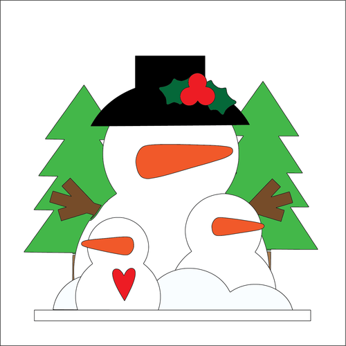 NO262 - MDF 2 Sizes Large Freestanding Snowman Trio Scene - Olifantjie - Wooden - MDF - Lasercut - Blank - Craft - Kit - Mixed Media - UK