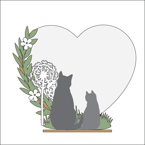 OL4913 - MDF Double Cat and Dandelion - Freestanding or Hanging/no holes - Acrylic white, or clear or MDF Heart - Olifantjie - Wooden - MDF - Lasercut - Blank - Craft - Kit - Mixed Media - UK