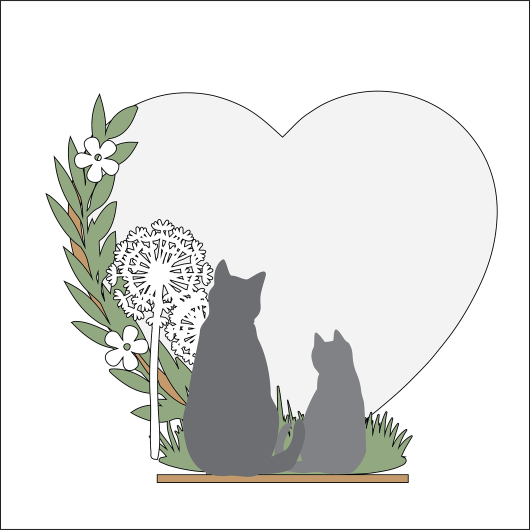 OL4913 - MDF Double Cat and Dandelion - Freestanding or Hanging/no holes - Acrylic white, or clear or MDF Heart - Olifantjie - Wooden - MDF - Lasercut - Blank - Craft - Kit - Mixed Media - UK