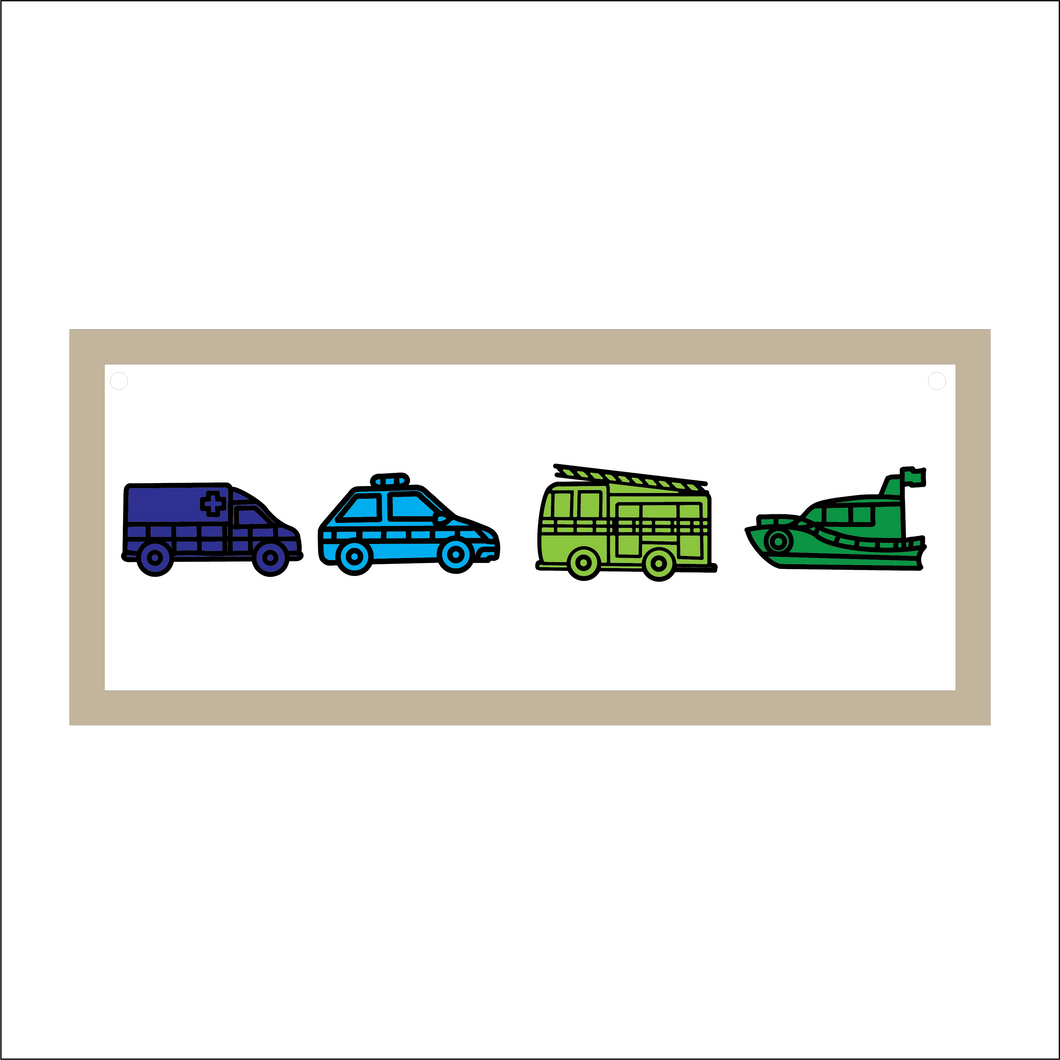 OL5201 - MDF Layered Framed Doodle Transport Emergency Vehicles Frame large - Olifantjie - Wooden - MDF - Lasercut - Blank - Craft - Kit - Mixed Media - UK