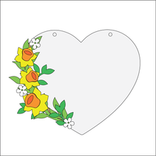OL4342 - MDF Floral Heart - Freestanding or Hanging/no holes - Acrylic white, or clear or MDF Heart - Daffodil - Olifantjie - Wooden - MDF - Lasercut - Blank - Craft - Kit - Mixed Media - UK