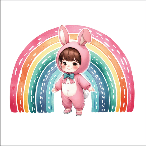 UV073 - UVDTF - Decal only Dress up child bunny 2 rainbow - Olifantjie - Wooden - MDF - Lasercut - Blank - Craft - Kit - Mixed Media - UK