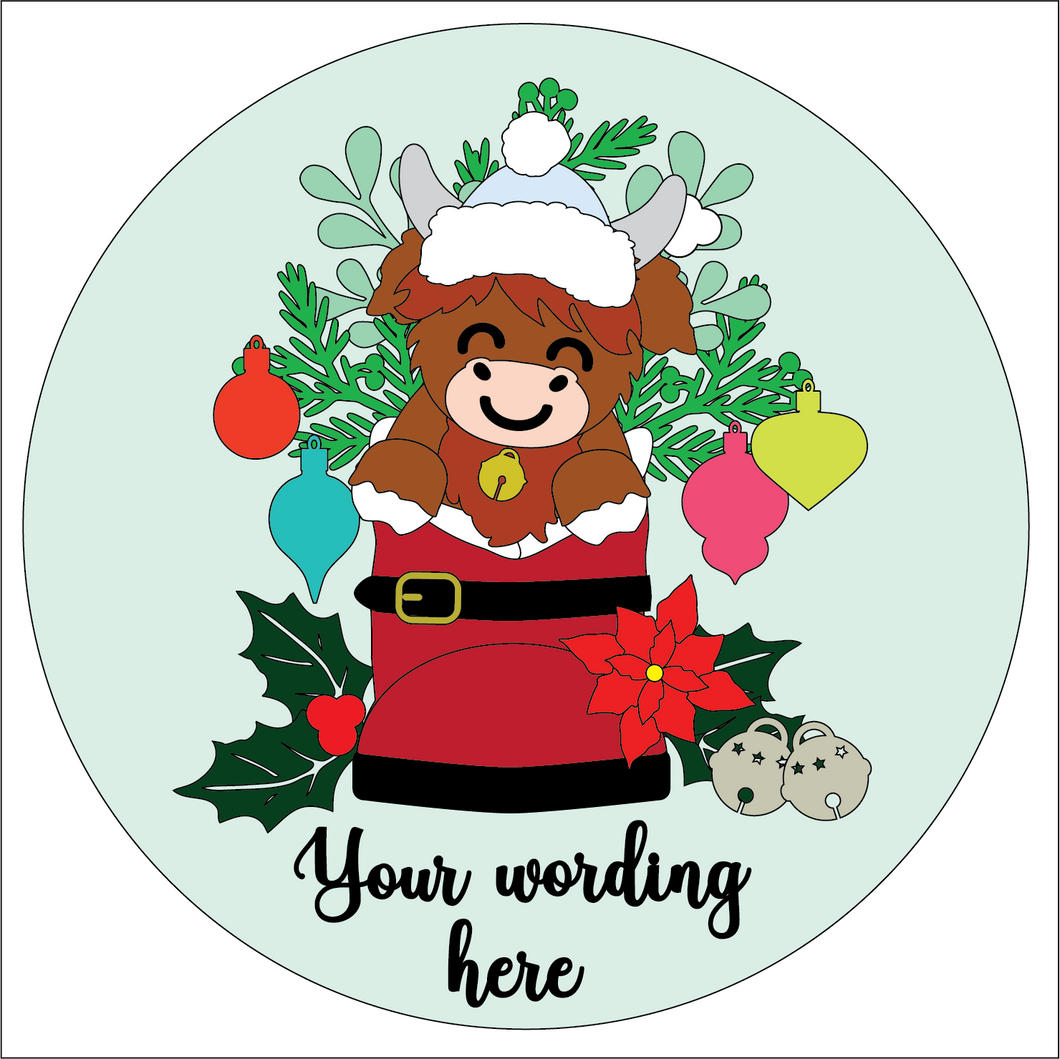 OL5287 - MDF Mix and Match Christmas Santa Boot Plaque - With Interchangable theme (Purchase seperate under listing) - Bobble Hat Highland Cow - Olifantjie - Wooden - MDF - Lasercut - Blank - Craft - Kit - Mixed Media - UK