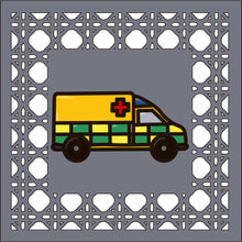 OL4393 - MDF Rattan effect square plaque with vehicle doodle - Ambulance - Olifantjie - Wooden - MDF - Lasercut - Blank - Craft - Kit - Mixed Media - UK