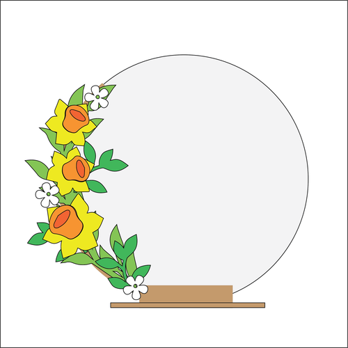 OL4333 - MDF Floral Circle - Freestanding or Hanging/no holes - Acrylic white, or clear or MDF Circle - Daffodil - Olifantjie - Wooden - MDF - Lasercut - Blank - Craft - Kit - Mixed Media - UK