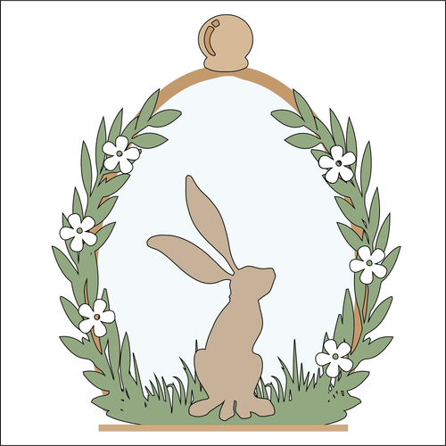 OL4927 - MDF Cloche - Single Hare Flowers - Freestanding or Hanging/no holes - Acrylic white, or clear or MDF Cloche - Olifantjie - Wooden - MDF - Lasercut - Blank - Craft - Kit - Mixed Media - UK