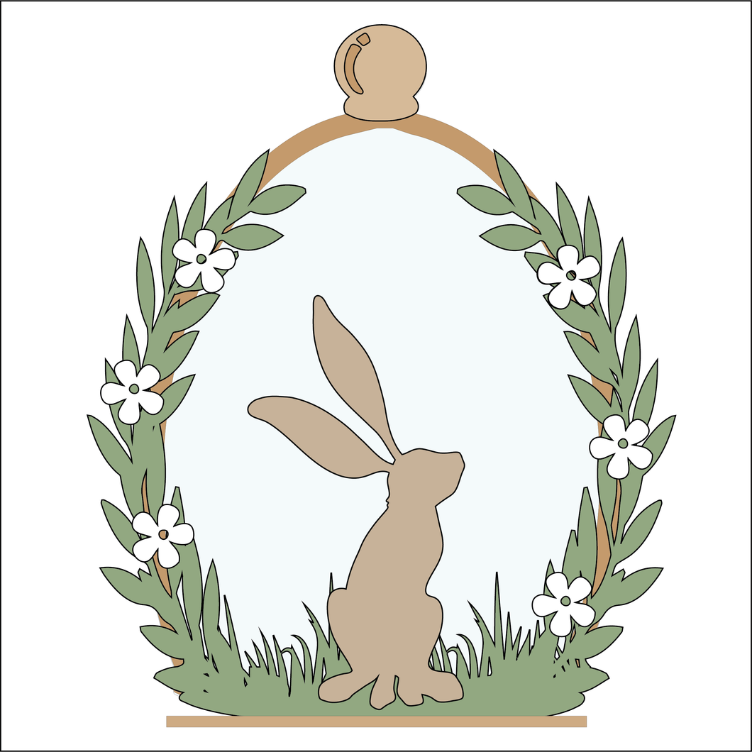 OL4927 - MDF Cloche - Single Hare Flowers - Freestanding or Hanging/no holes - Acrylic white, or clear or MDF Cloche - Olifantjie - Wooden - MDF - Lasercut - Blank - Craft - Kit - Mixed Media - UK