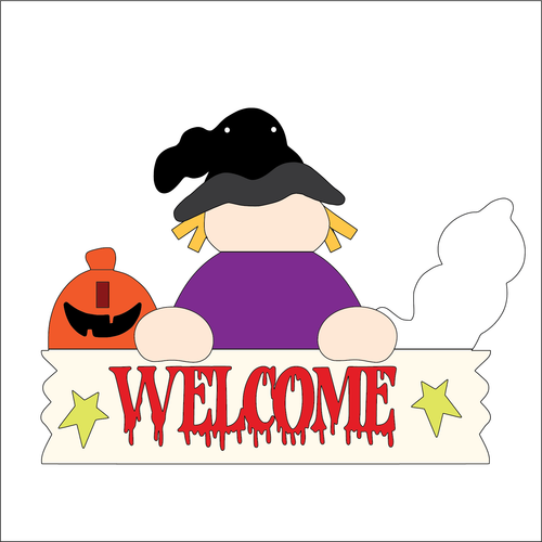 NO206 - MDF Autumn Halloween Welcome Witch Hanging Sign Large - Olifantjie - Wooden - MDF - Lasercut - Blank - Craft - Kit - Mixed Media - UK