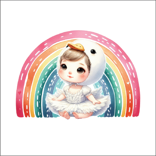 UV075 - UVDTF - Decal only Dress up child swan rainbow - Olifantjie - Wooden - MDF - Lasercut - Blank - Craft - Kit - Mixed Media - UK