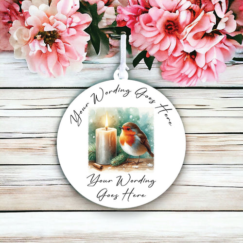 UV850 - Acrylic and UVDTF Personalised Round Hanging  - Robin Scene 8 Candle - Olifantjie - Wooden - MDF - Lasercut - Blank - Craft - Kit - Mixed Media - UK