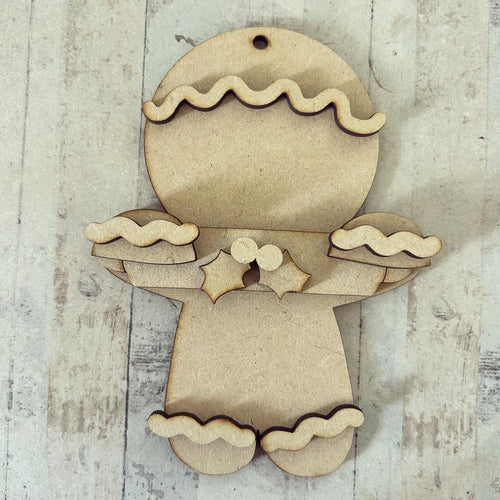 NO049 - MDF 2 Sizes Gingerbread Rolling Pin  Christmas Hanging Bauble Style 1 - Olifantjie - Wooden - MDF - Lasercut - Blank - Craft - Kit - Mixed Media - UK