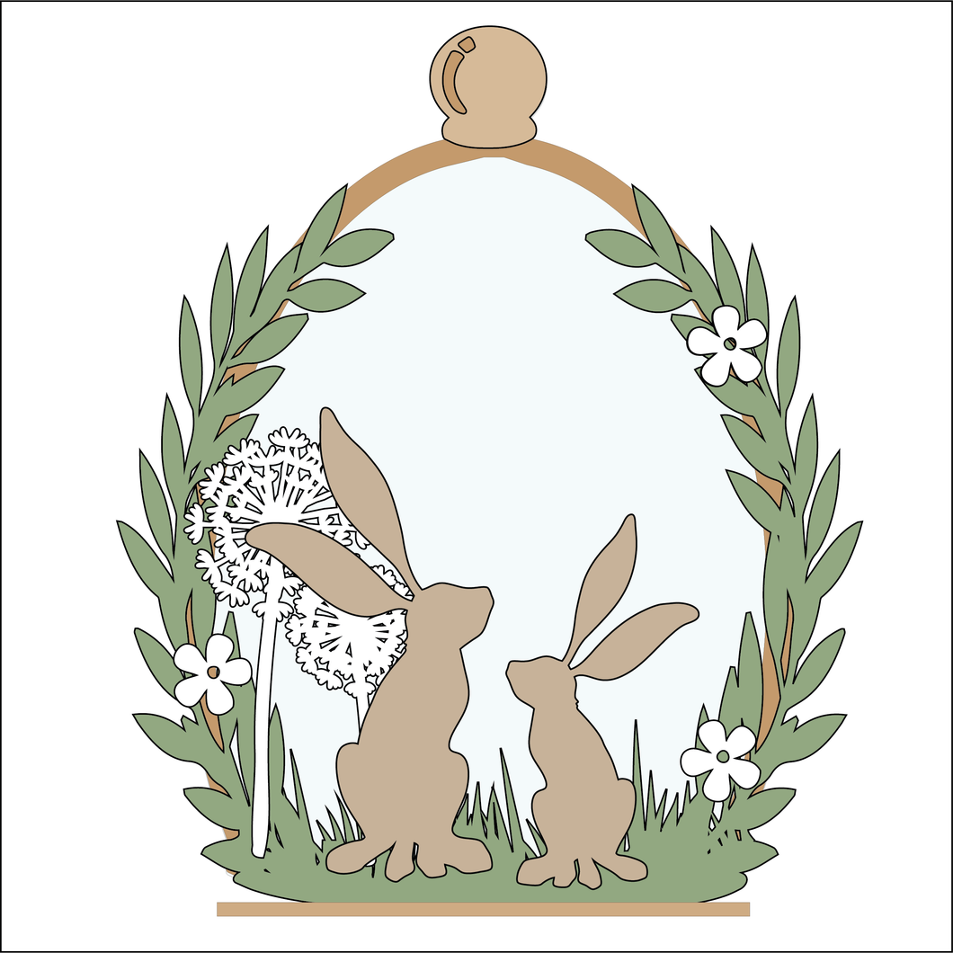 OL4925 - MDF Cloche - Double Hare Dandelion - Freestanding or Hanging/no holes - Acrylic white, or clear or MDF Cloche - Olifantjie - Wooden - MDF - Lasercut - Blank - Craft - Kit - Mixed Media - UK