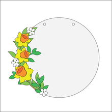 OL4333 - MDF Floral Circle - Freestanding or Hanging/no holes - Acrylic white, or clear or MDF Circle - Daffodil - Olifantjie - Wooden - MDF - Lasercut - Blank - Craft - Kit - Mixed Media - UK