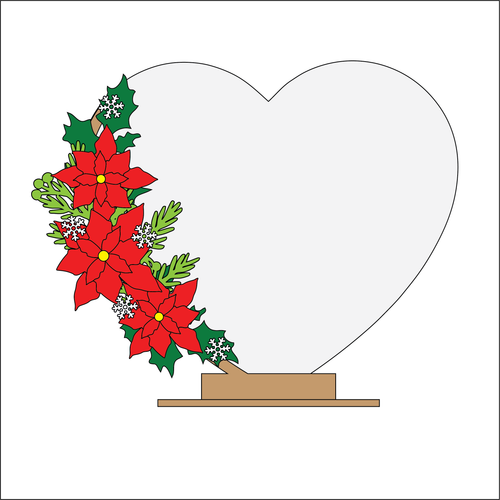 OL4331 - MDF Floral Heart - Freestanding or Hanging/no holes - Acrylic white, or clear or MDF Heart - Poinsettia - Olifantjie - Wooden - MDF - Lasercut - Blank - Craft - Kit - Mixed Media - UK