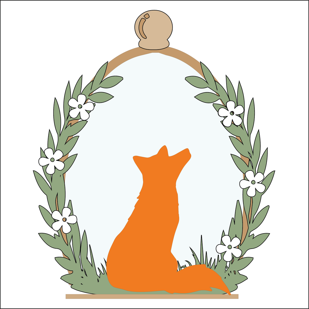 OL4929 - MDF Cloche - Single Fox  Flowers 2 - Freestanding or Hanging/no holes - Acrylic white, or clear or MDF Cloche - Olifantjie - Wooden - MDF - Lasercut - Blank - Craft - Kit - Mixed Media - UK