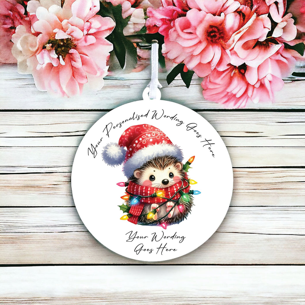 UV935 - Acrylic and UVDTF Personalised Round Hanging  - Christmas Animal Tangled Lights - Hedgehog 3 - Olifantjie - Wooden - MDF - Lasercut - Blank - Craft - Kit - Mixed Media - UK