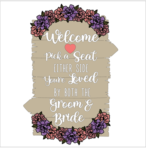 OL5579 - MDF Large Pick a Seat either side sign - Floral Flower Theme Style 2 - Olifantjie - Wooden - MDF - Lasercut - Blank - Craft - Kit - Mixed Media - UK