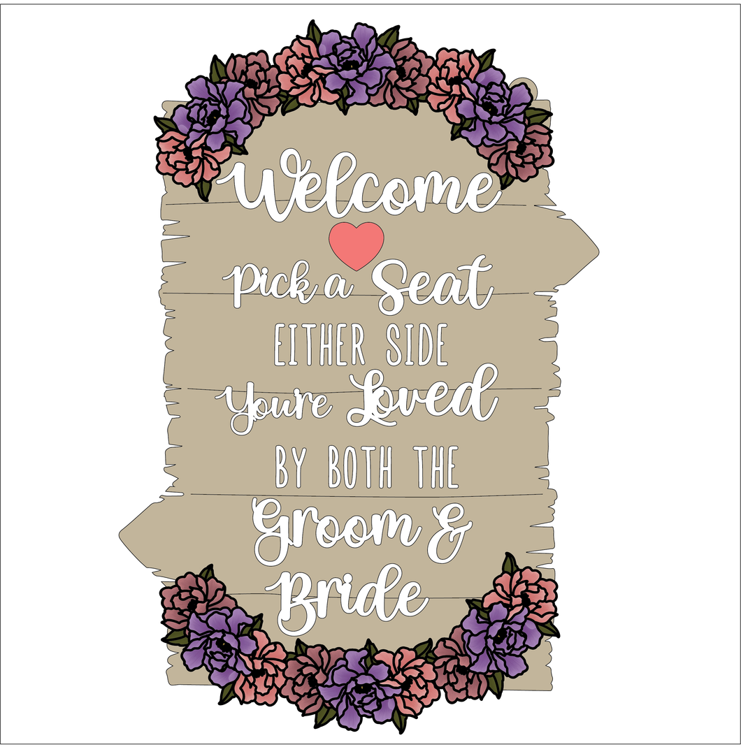 OL5579 - MDF Large Pick a Seat either side sign - Floral Flower Theme Style 2 - Olifantjie - Wooden - MDF - Lasercut - Blank - Craft - Kit - Mixed Media - UK