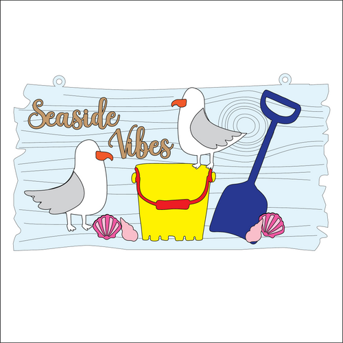 OL5181 - MDF Personalised Seaside Beach Seagull Scene - Rectangle Driftwood - Olifantjie - Wooden - MDF - Lasercut - Blank - Craft - Kit - Mixed Media - UK