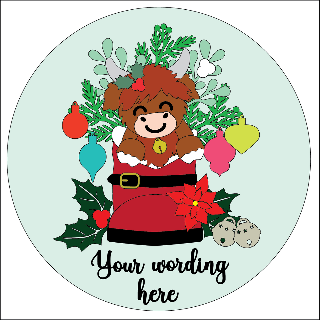 OL5291 - MDF Mix and Match Christmas Santa Boot Plaque - With Interchangable theme (Purchase separate under listing) - Holly Highland Cow - Olifantjie - Wooden - MDF - Lasercut - Blank - Craft - Kit - Mixed Media - UK