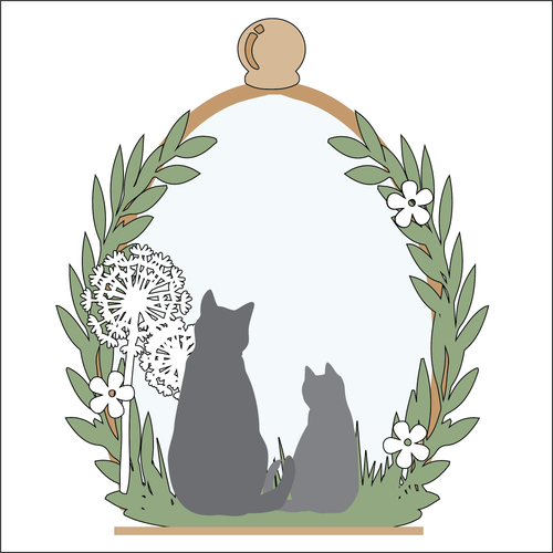 OL4935 - MDF Cloche - Double Cat  Dandelion clock - Freestanding or Hanging/no holes - Acrylic white, or clear or MDF Cloche - Olifantjie - Wooden - MDF - Lasercut - Blank - Craft - Kit - Mixed Media - UK