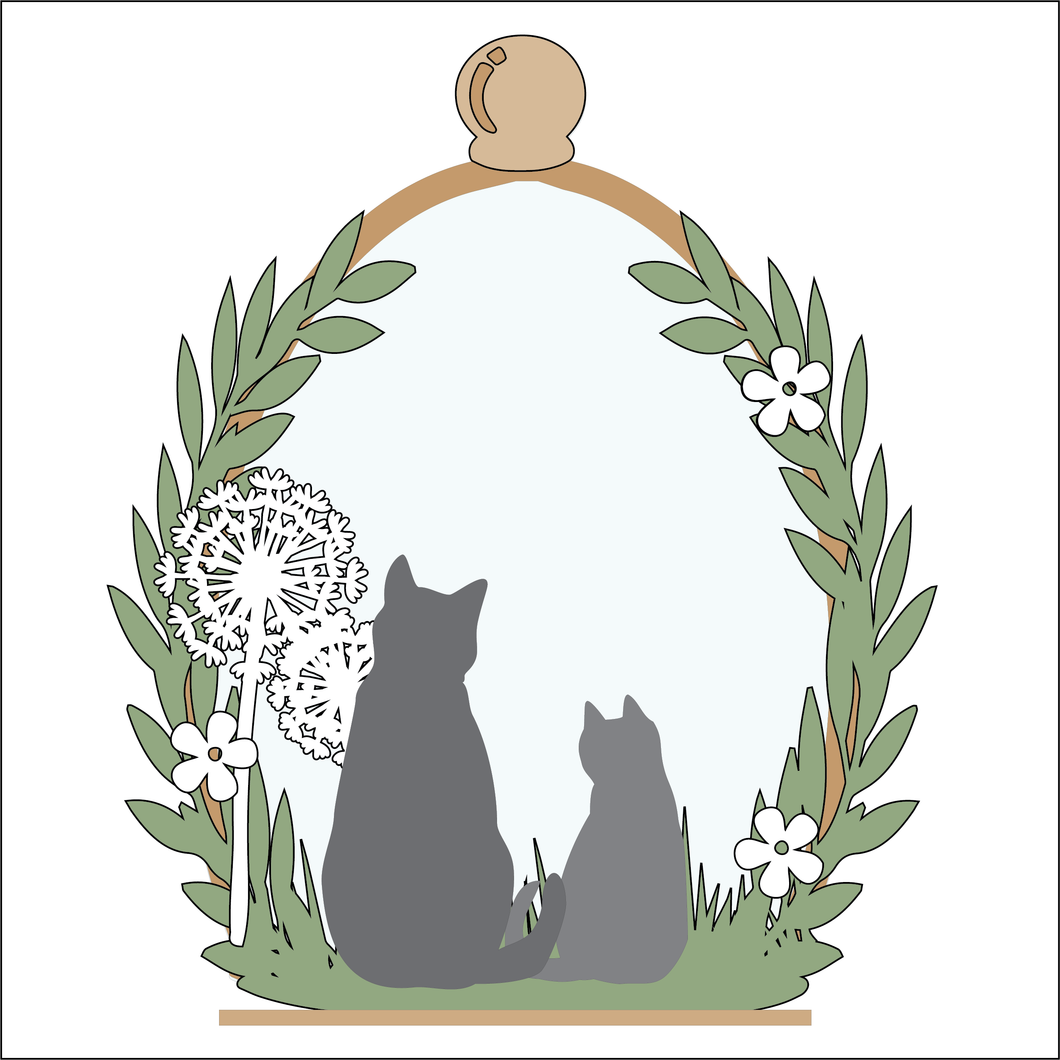 OL4935 - MDF Cloche - Double Cat  Dandelion clock - Freestanding or Hanging/no holes - Acrylic white, or clear or MDF Cloche - Olifantjie - Wooden - MDF - Lasercut - Blank - Craft - Kit - Mixed Media - UK