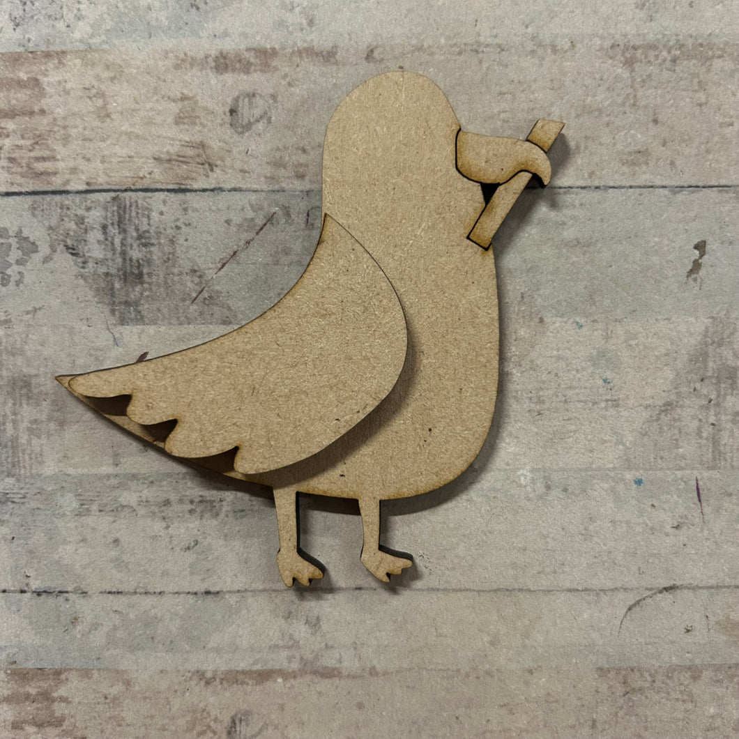 OL5208 - MDF Layered Seagull Magnet 8.5cm size with chip - Olifantjie - Wooden - MDF - Lasercut - Blank - Craft - Kit - Mixed Media - UK